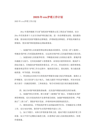 2025年ccu护理工作计划
