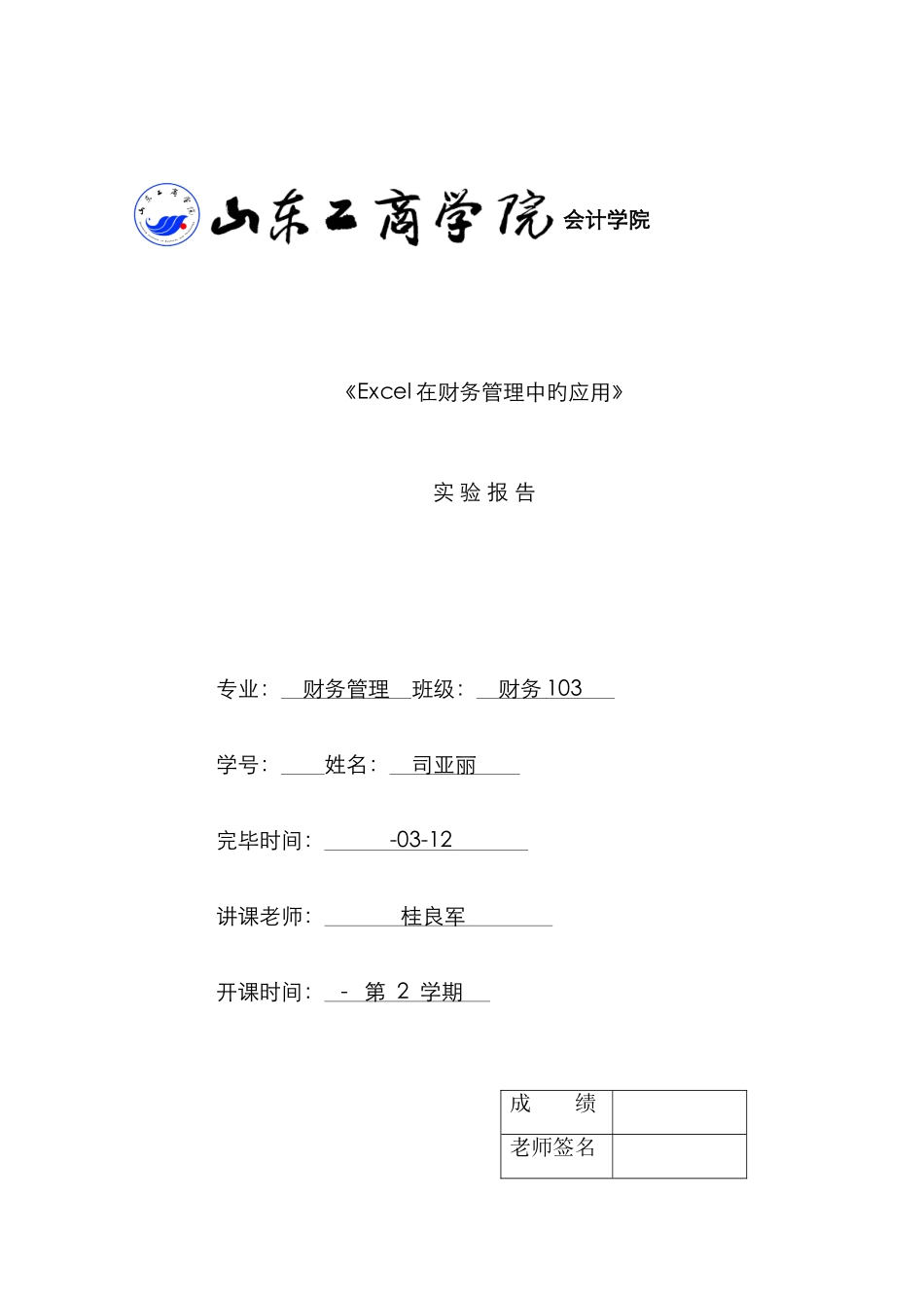 2025年Excel在财务管理中的应用实验报告_第1页