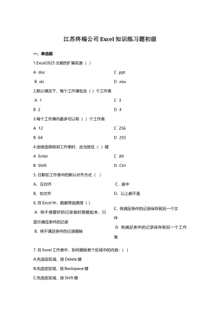 2025年excel知识练习题初级题库300题