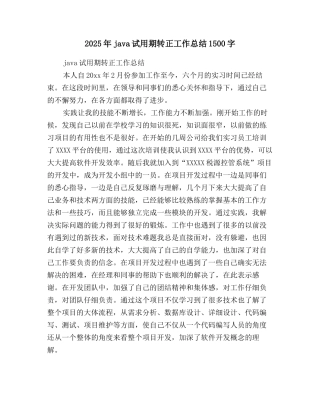 2025年java试用期转正工作总结1500字