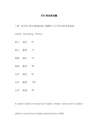 2025年SQL常见面试题