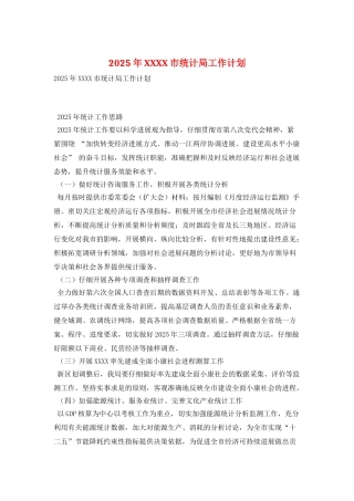 2025年XXXX市统计局工作计划