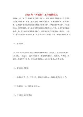 2025年“河长制”工作总结范文