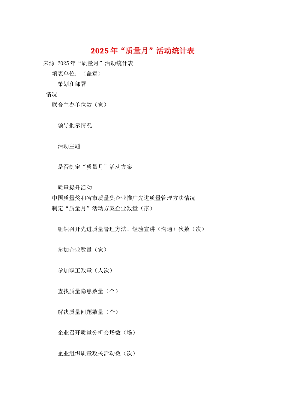 2025年“质量月”活动统计表_第1页