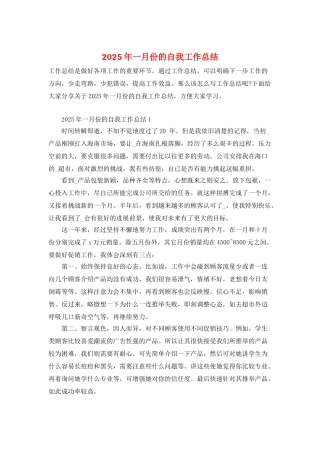 2025年一月份的自我工作总结