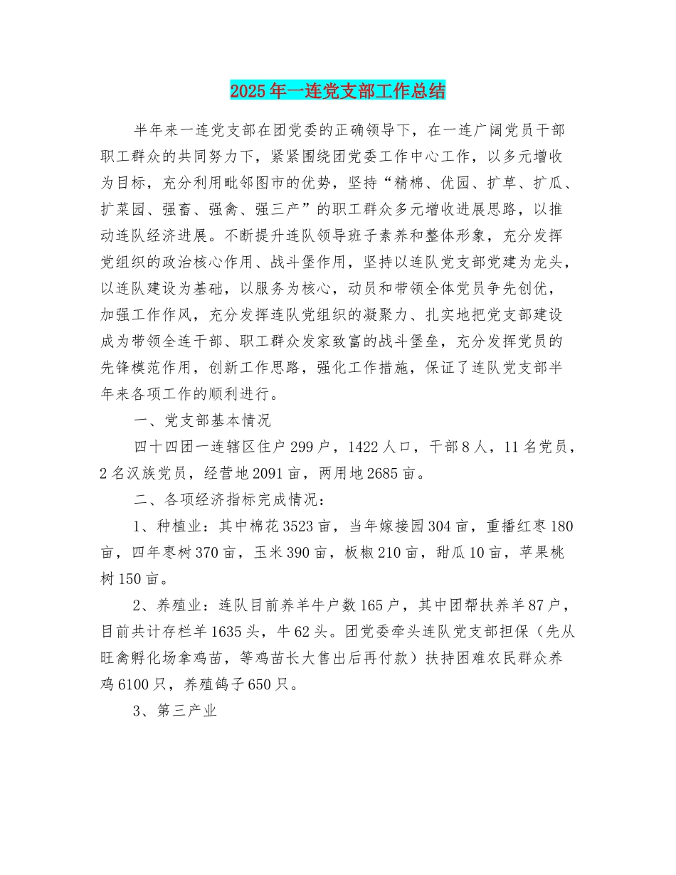 2025年一连党支部工作总结_第1页