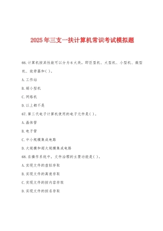 2025年三支一扶计算机常识考试模拟题