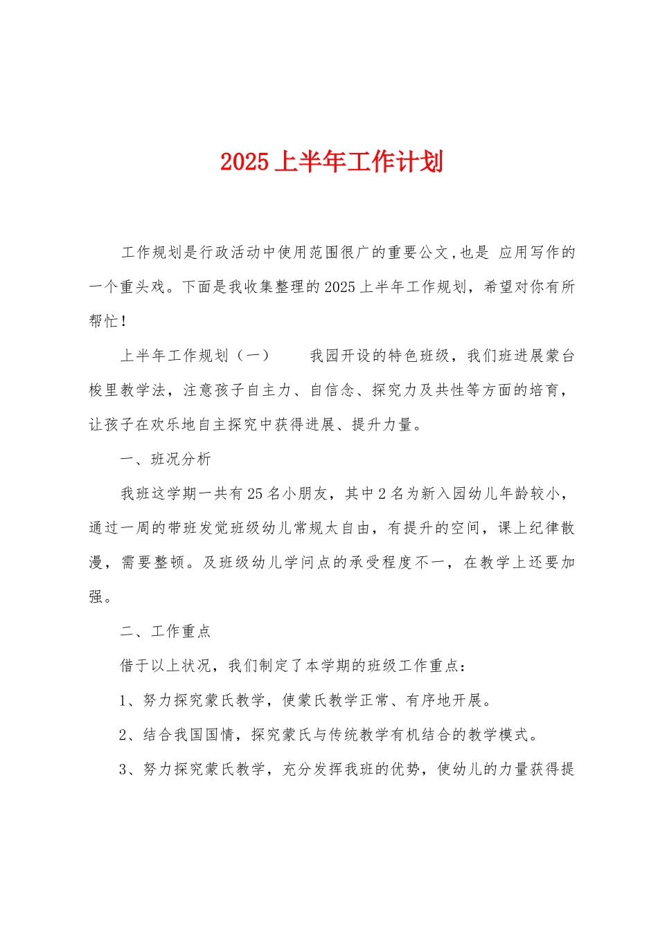2025年上半年工作计划_第1页