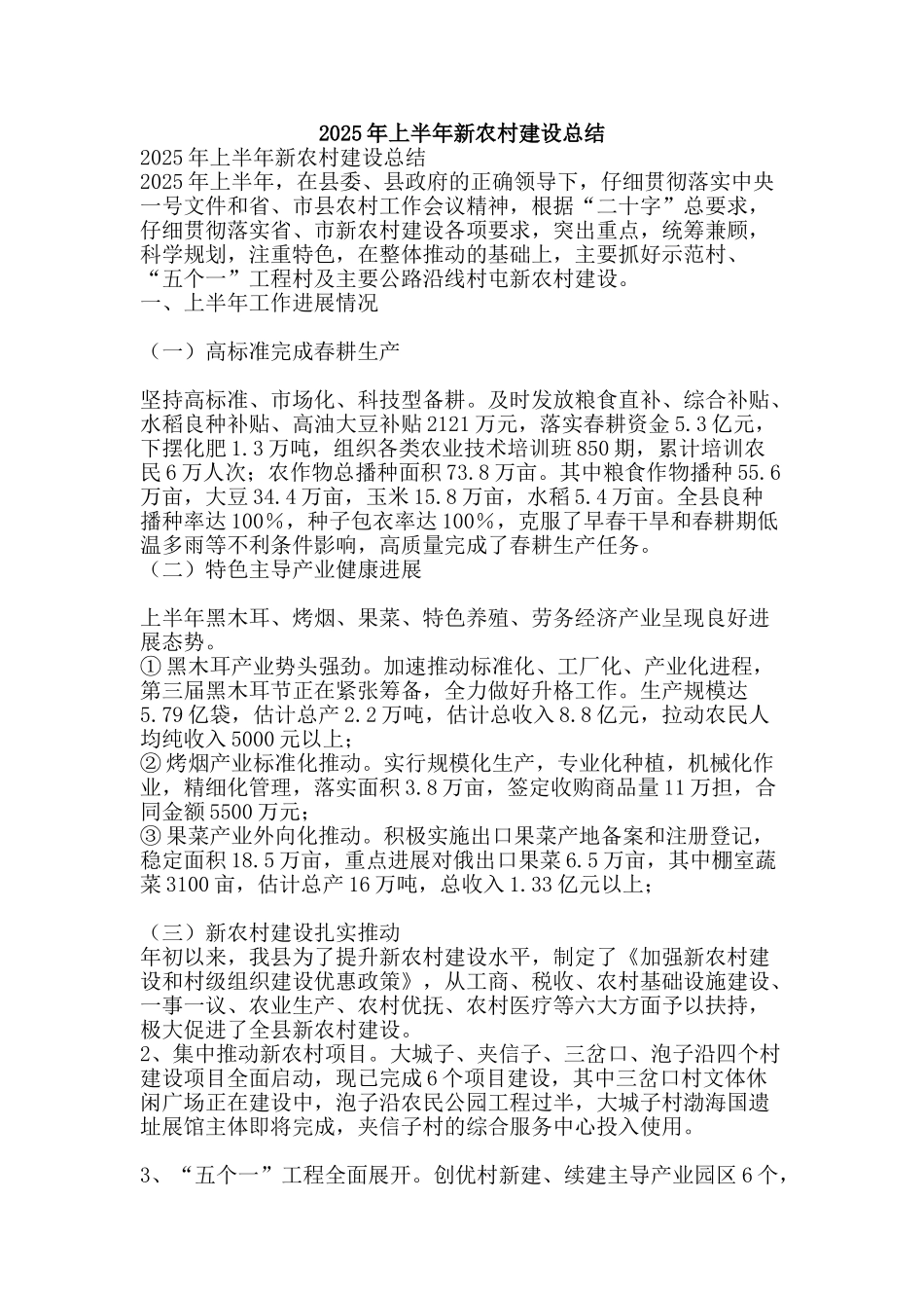 2025年上半年新农村建设总结-精品范文资料_第1页