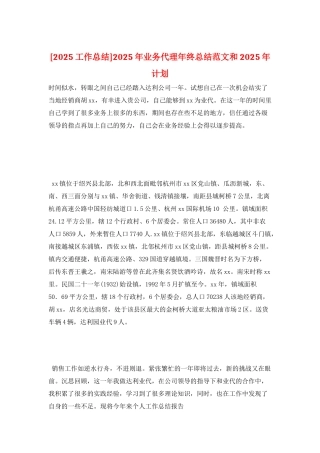 2025年业务代理年终总结范文和2025年计划