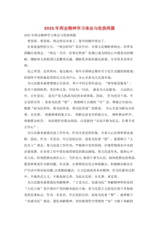 2025年两会精神学习体会与收获两篇