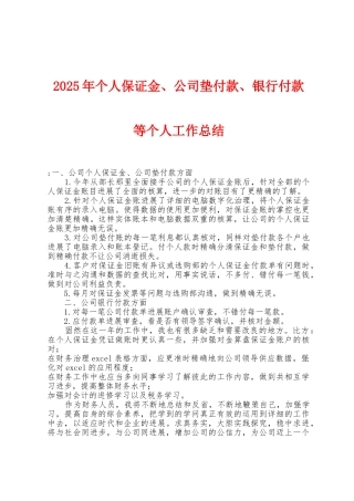2025年个人保证金、公司垫付款、银行付款等个人工作总结