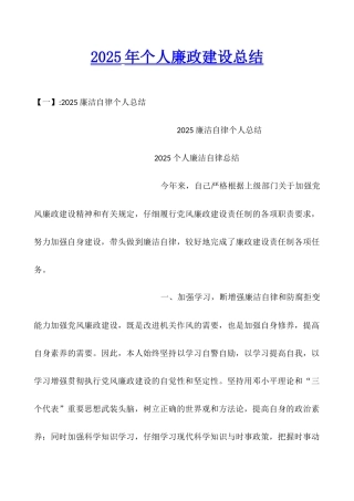 2025年个人廉政建设总结