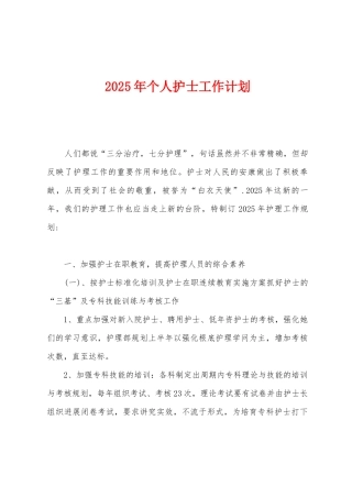 2025年个人护士工作计划-