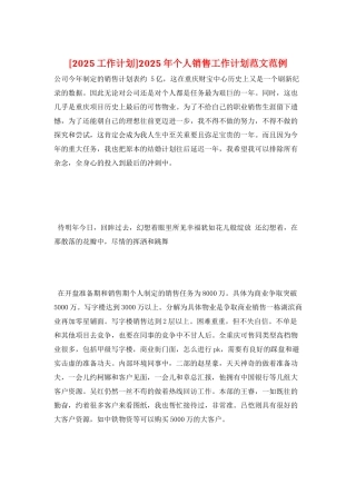 2025年个人销售工作计划范文范例