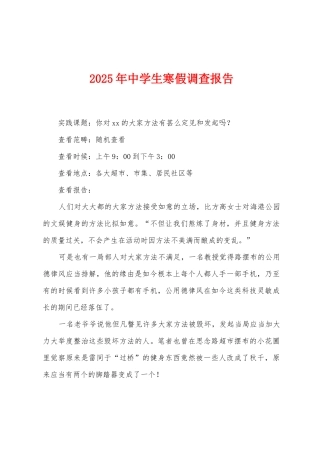 2025年中学生寒假调查报告
