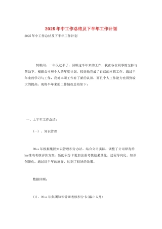 2025年中工作总结及下半年工作计划