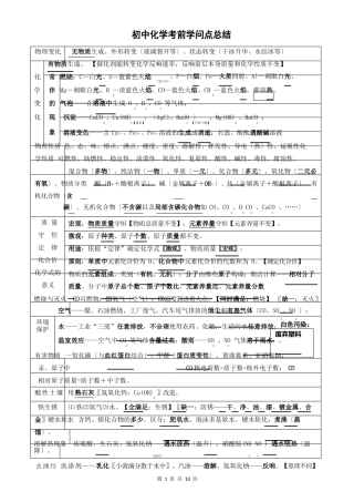 2025年中考化学必背知识点及总结