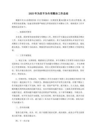 2025年为官不为专项整治工作总结