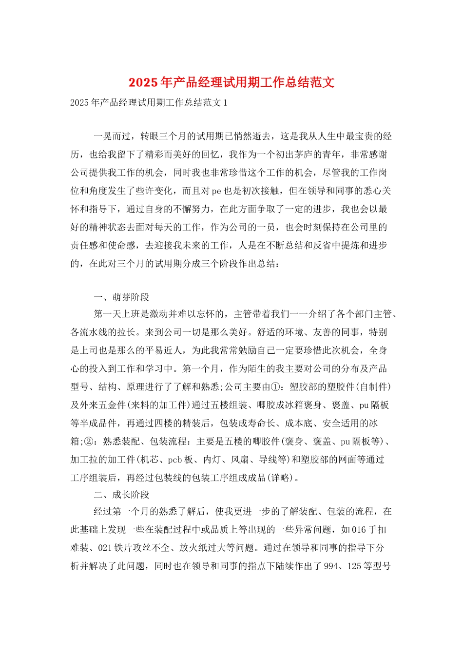 2025年产品经理试用期工作总结范文_第1页