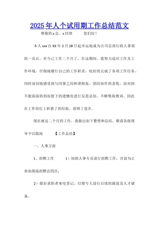 2025年人个试用期工作总结范文