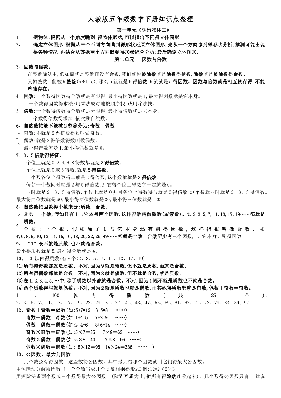 2025年人教版五年级数学下册知识点整理_第1页