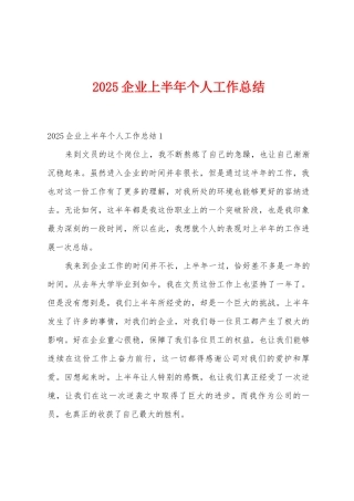 2025年企业上半年个人工作总结