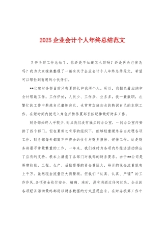 2025年企业会计个人年终总结范文