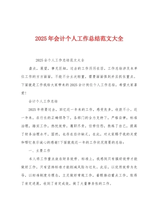 2025年会计个人工作总结范文大全