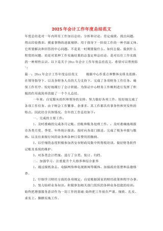 2025年会计工作年度总结范文