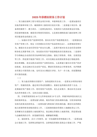 2025年供销社财务工作计划