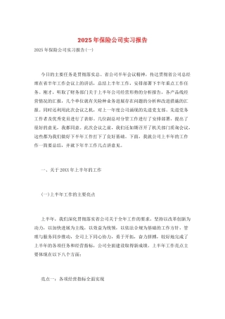 2025年保险公司实习报告