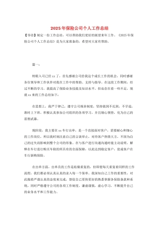 2025年保险公司个人工作总结
