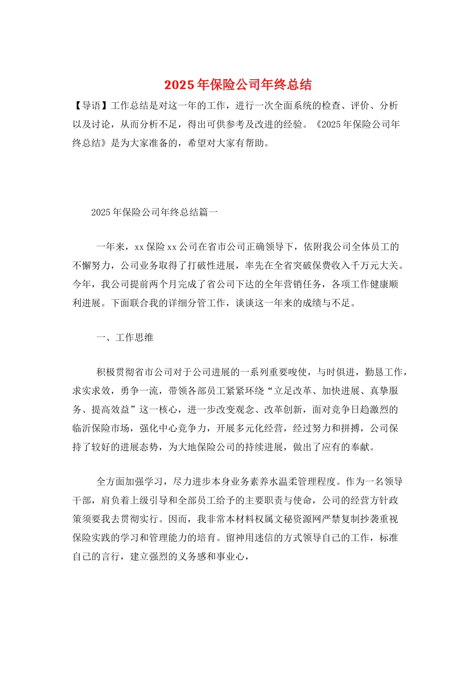 2025年保险公司年终总结_第1页