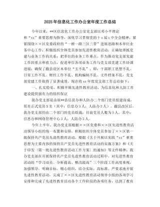 2025年信息化工作办公室年度工作总结