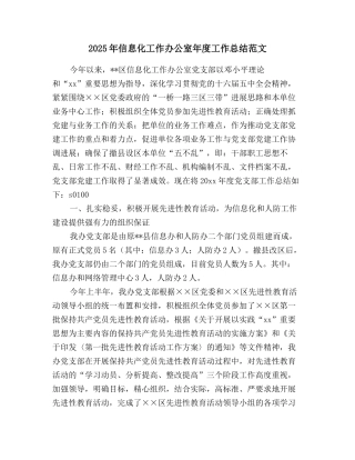 2025年信息化工作办公室年度工作总结范文