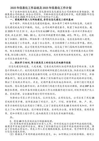 2025年信息化工作总结及2025年信息化工作计划