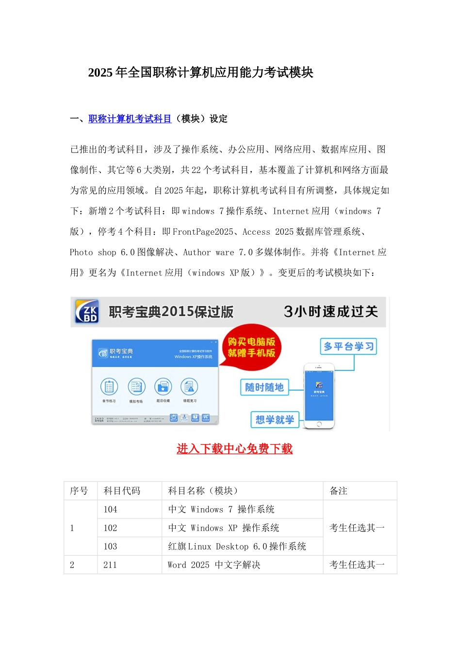2025年全国职称计算机应用能力考试模块_第1页
