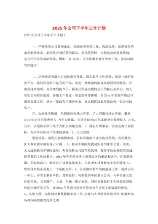 2025年公司下半年工作计划