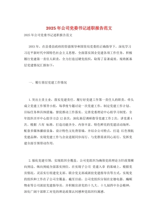 2025年公司党委书记述职报告范文