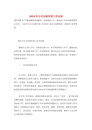 2025年公司出纳年度工作总结