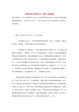 2025年公司员工一周工作总结