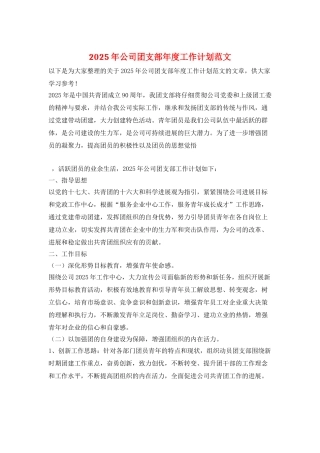 2025年公司团支部年度工作计划范文
