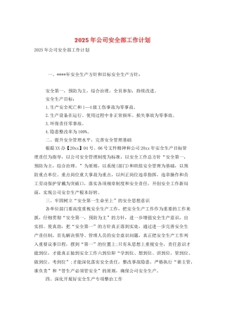 2025年公司安全部工作计划