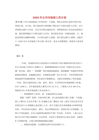 2025年公司市场部工作计划