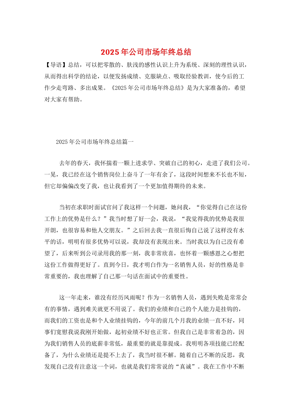 2025年公司市场年终总结_第1页