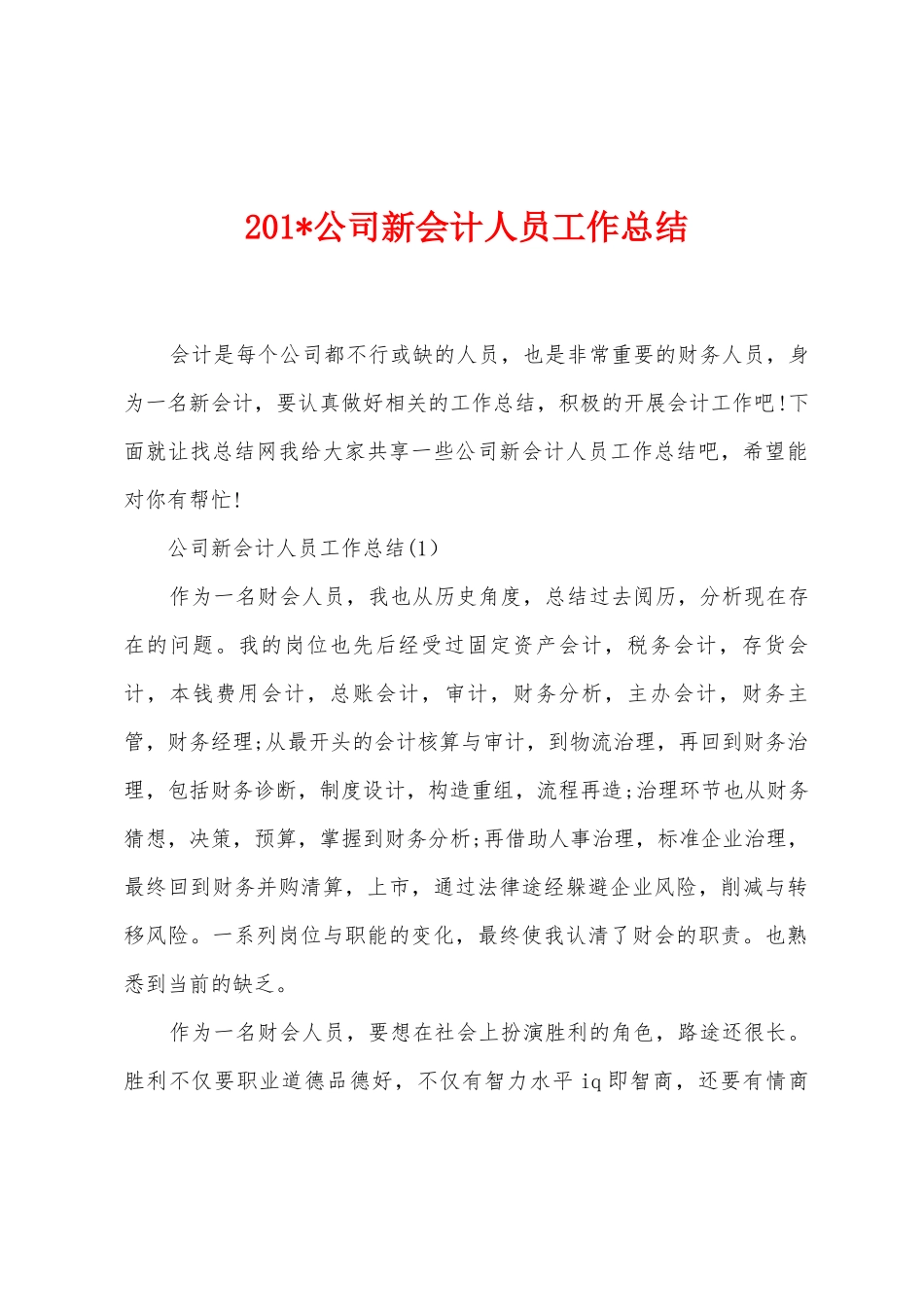 2025年公司新会计人员工作总结_第1页