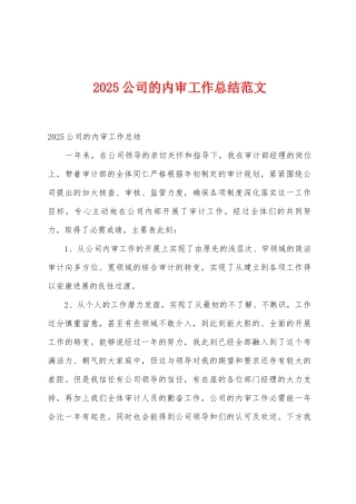 2025年公司的内审工作总结范文