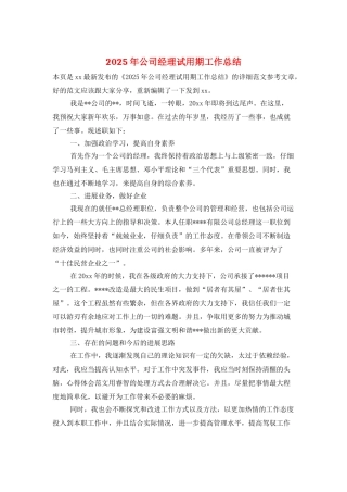 2025年公司经理试用期工作总结