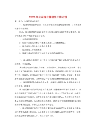 2025年公司综合管理处工作计划